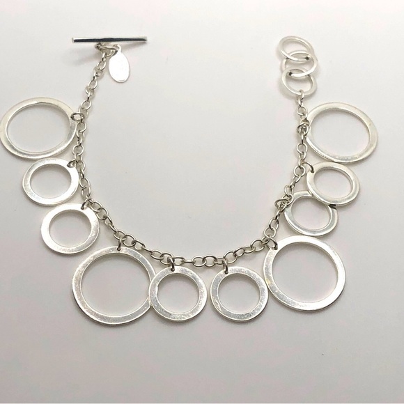 NEVADA 925 Sterling Silver Circles Toggle Clasp Bracelet 7” - 7.5” - Picture 1 of 5
